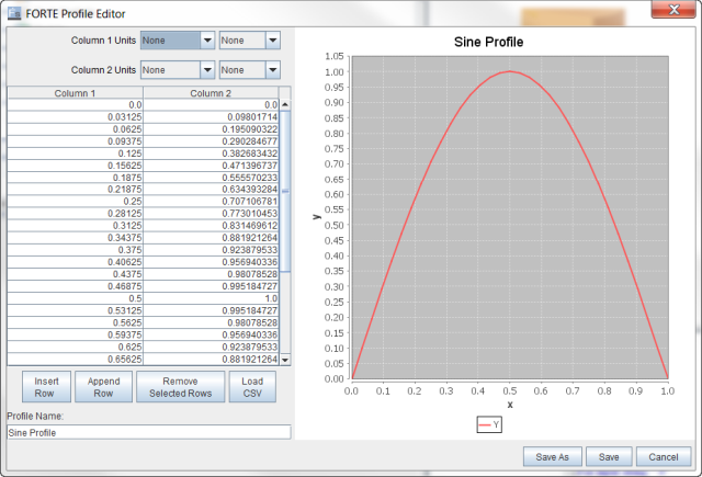 Profile Editor with data imported from a CSV file