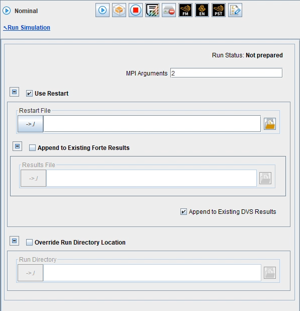 Run Simulation Panel with Use Restart checked
