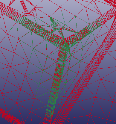 Original mesh (red) and morphed mesh (green)