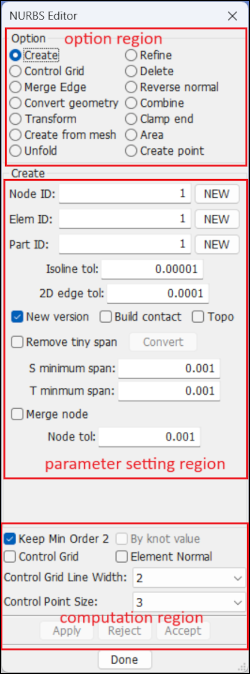 Description for regions in NURBS2D panel