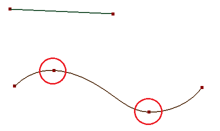 Two points found by comparing their tangent vector with the selected line.