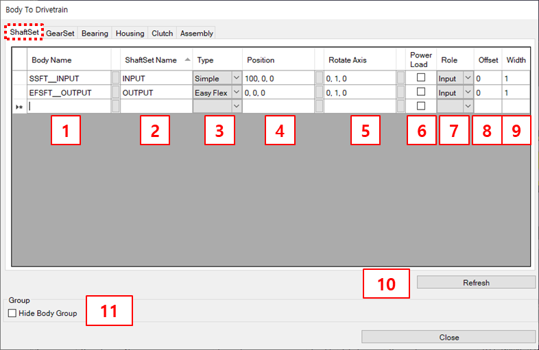 ShaftSet tab for Body To DT