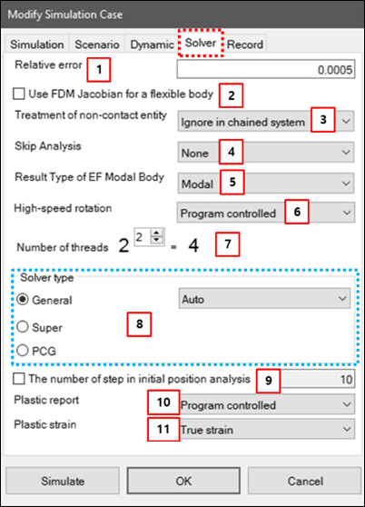 Solver parameters in the simulation configuration