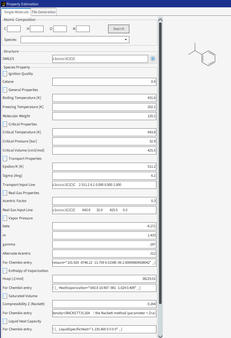 Property Estimation utility implemented in the Reaction Workbench