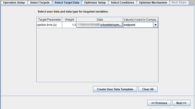Selecting target data for global mechanism optimization using user provided data