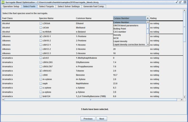 Selecting Fuel from a chemistry set