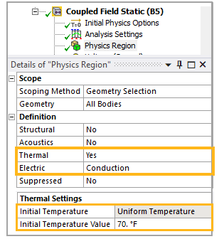 Thermal and Electric Definitions in Ansys Mechanical
