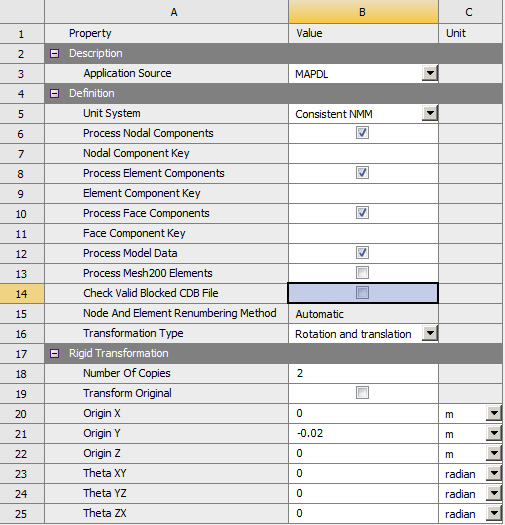 Settings for Importing .cdb Mesh File with External Model