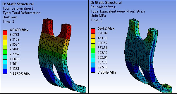 Spinal Spacer Deformation and Stress, t = 2 seconds
