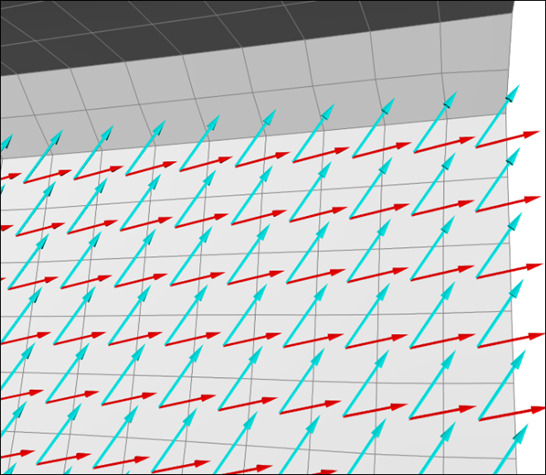 Material 1 Direction and Draped Fiber Direction for a Material with a 45° Fabric Fiber Angle
