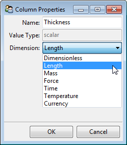 Setting the Dimension in the Column Properties Dialog