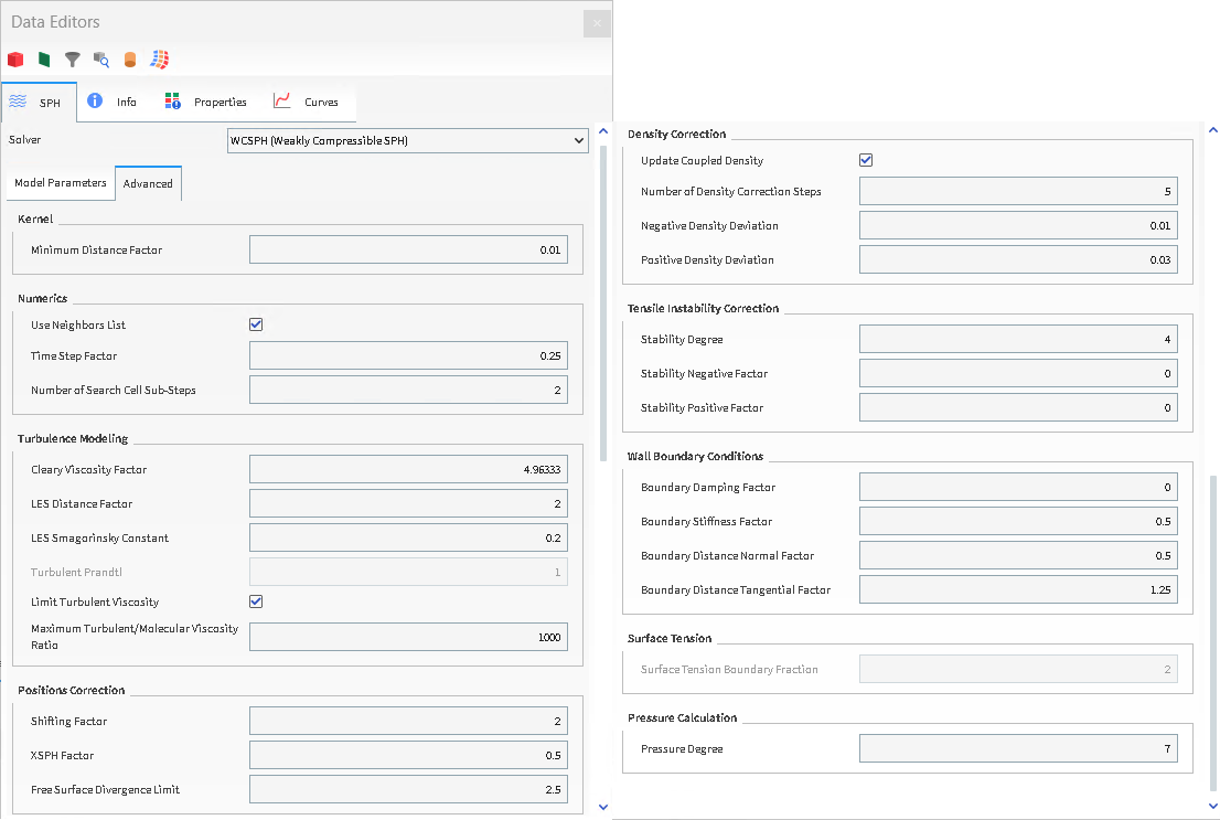 SPH Model Advanced Parameters