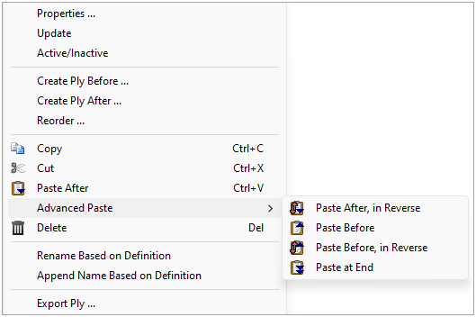 Right-Click Modeling Ply Menu