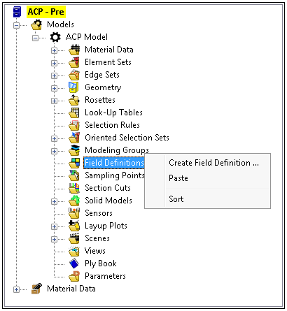 Field Definitions Context Menu