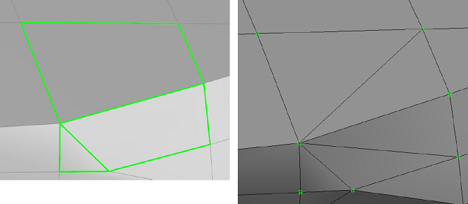 A Degenerated Hexahedral Element (left) is Decomposed into Several Tetrahedral Elements (right)