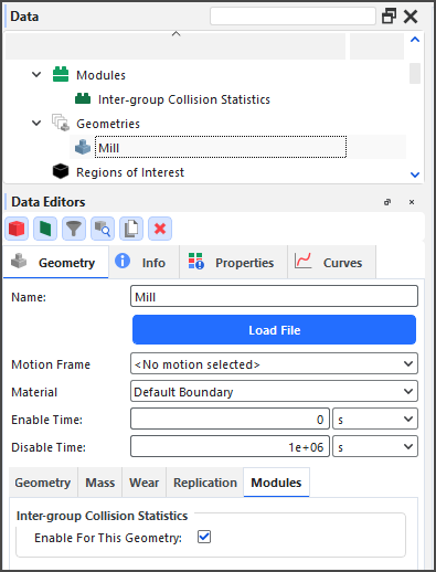 Additional module options for a geometry component when the Inter-group Collision Statistics module is enabled