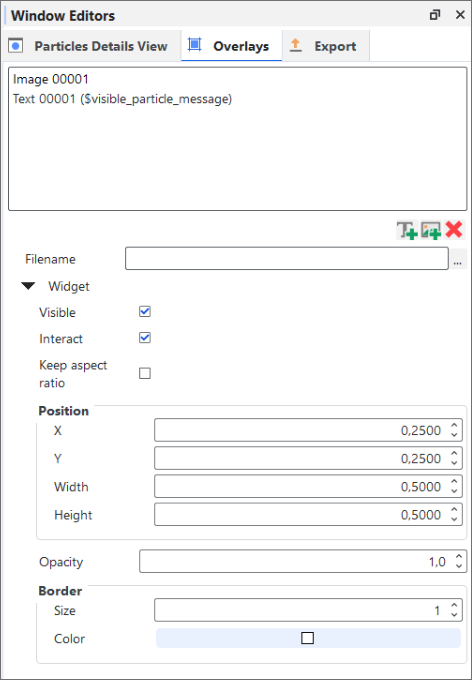 Image overlay options on the Window Editors panel