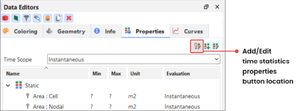 Add and edit time statistics properties button location