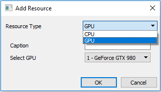 Add Resource dialog for a single GPU Resource Type