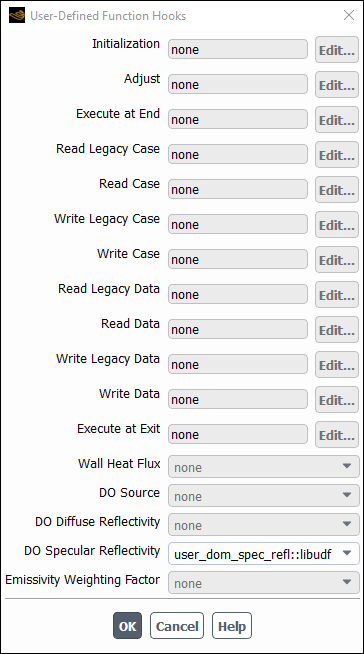 The User-Defined Function Hooks Dialog Box