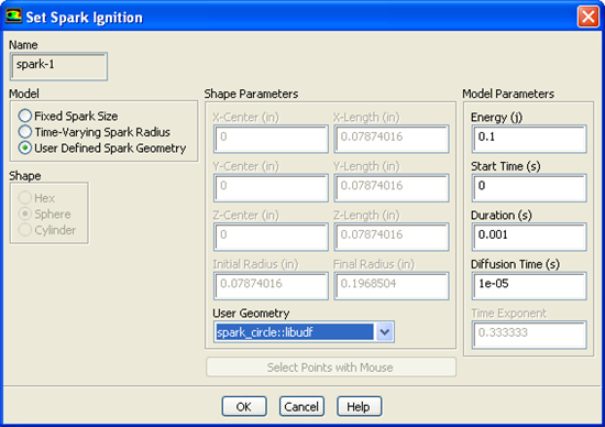 The Set Spark Ignition Dialog Box