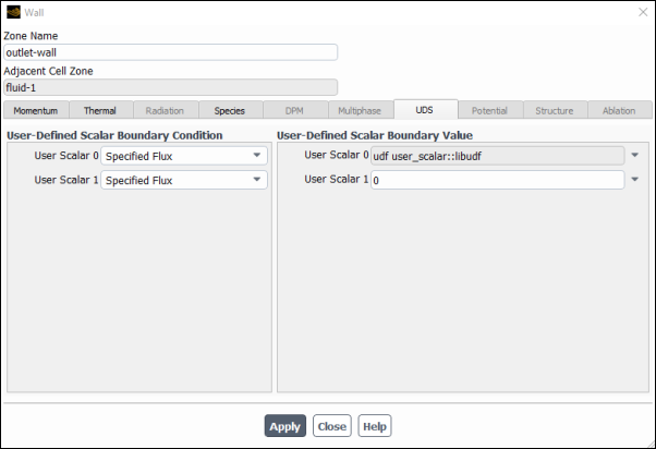 The Wall Dialog Box with Inputs for User-Defined Scalars