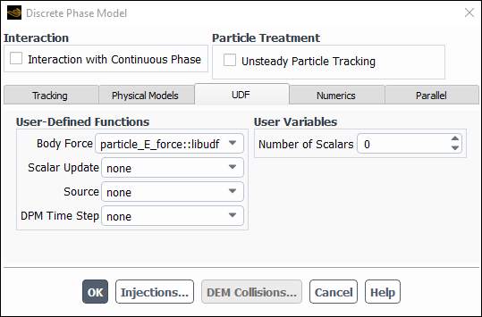 The Discrete Phase Model Dialog Box