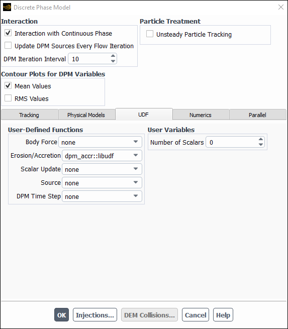 The Discrete Phase Model Dialog Box