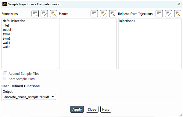The Sample Trajectories / Compute Erosion Dialog Box
