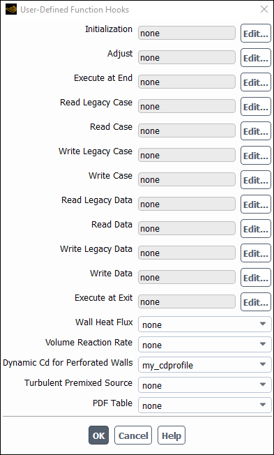 The User-Defined Function Hooks Dialog Box