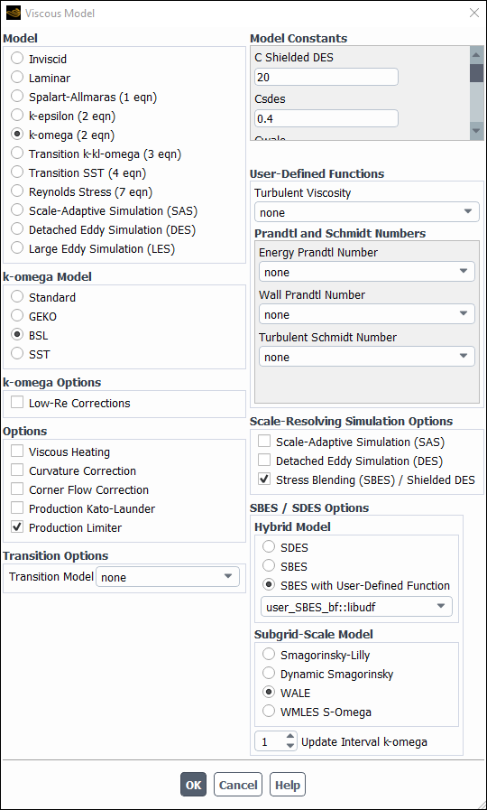 The Viscous Model Dialog Box