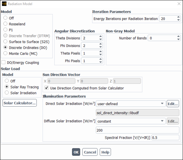 The Radiation Model Dialog Box