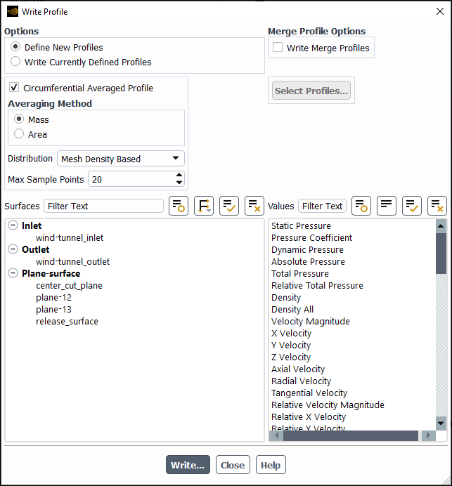 The Write Profile Dialog Box