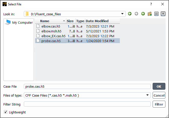 The Select File Dialog Box for Reading Lightweight Data