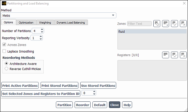 The Partitioning and Load Balancing Dialog Box
