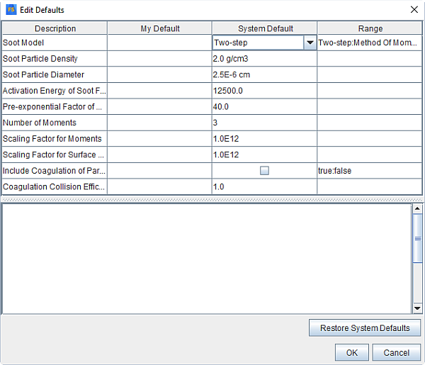 Edit Defaults dialog for Models > Soot Model > Settings