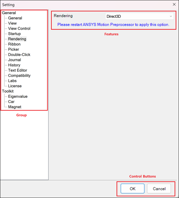 Setting dialog