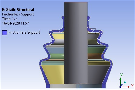 Frictionless support at symmetry plane faces to restrict the out-of-plane translations