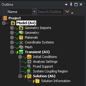 Project data tree for the Transient Strctural