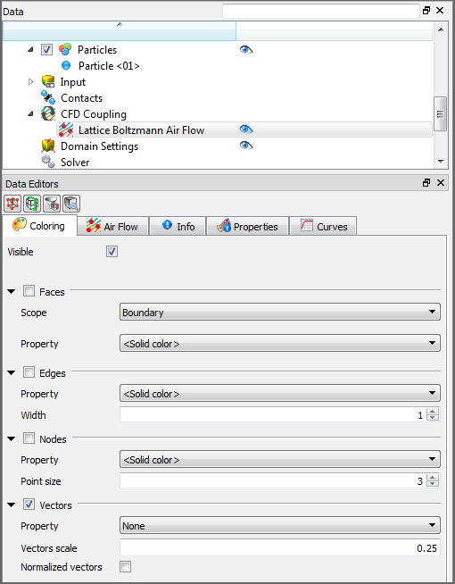 Example Coloring tab in the Data Editors panel showing 1-Way LBM