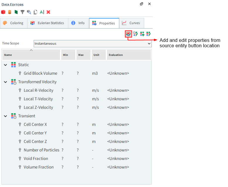 Add and edit properties for source entity button location