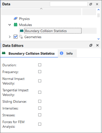 Options in the Data Editors panel when the Boundary Collision Statistics Module is enabled