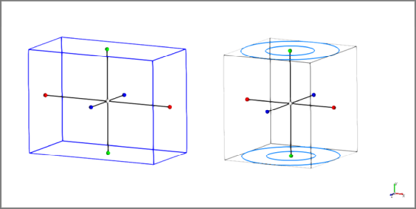 Directional handles for a Cube (left) and a Cylinder (right) Region of Interest
