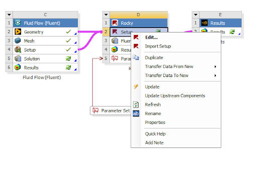 If something is changed in an upstream component, the Refresh option in the Setup entry should be used to update the Fluent project used in the coupled simulation.