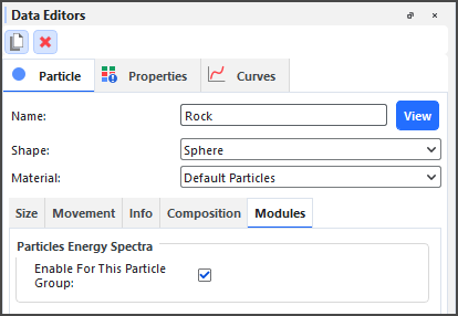 Additional module options for Particle groups when the Particles Energy Spectra module is enabled