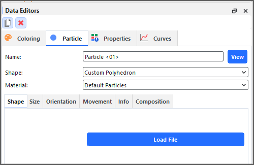 Particle, Shape tab after importing a Custom Polyhedron shape