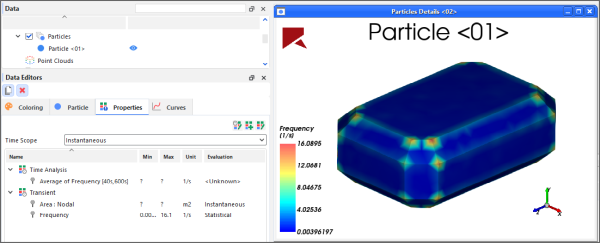 Particles Details window overview when used to view collision statistics after processing