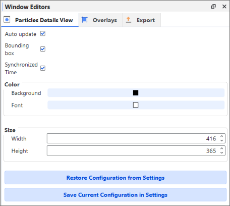 Particles Details View tab options on the Window Editors panel