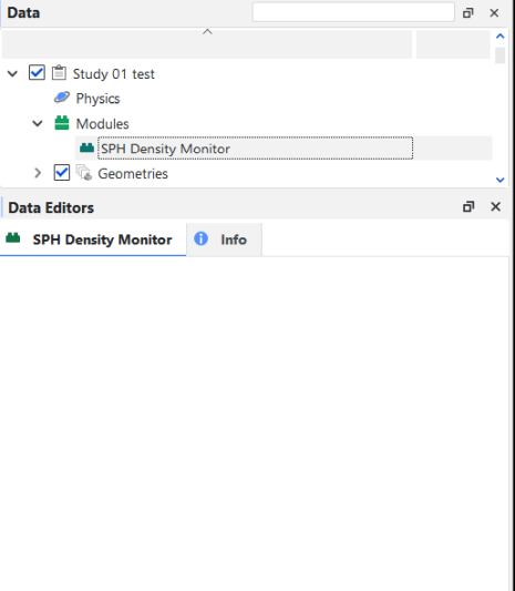 Options in the Data Editors panel when the SPH Density Monitor Module is enabled