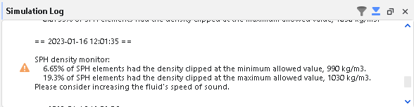 Simulation Log example when the SPH Density Monitor Module is enabled